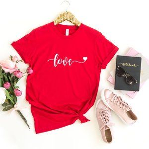 New Womens Love Heart Valentines Day T Shirt
